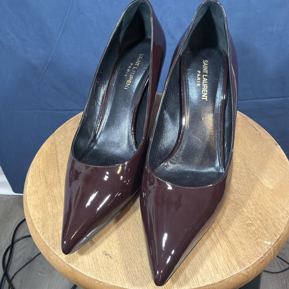 Saint Laurent Paris Women's Patent Leather Burgundy Purple Pumps Heels 42 US 12 - Picture 2 of 11